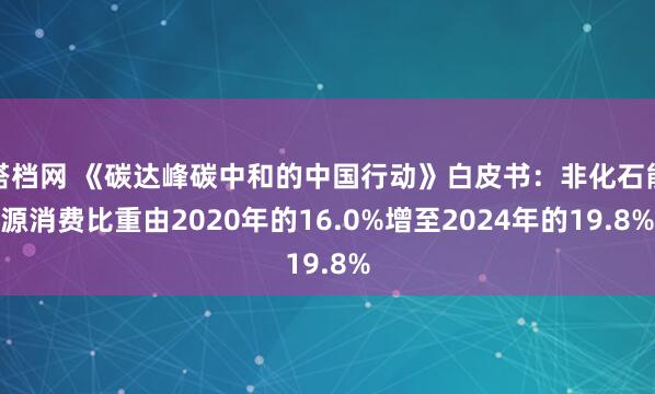 搭档网 《碳达峰碳中和的中国行动》白皮书：非化石能源消费比重由2020年的16.0%增至2024年的19.8%
